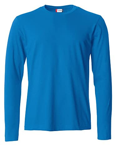 CLIQUE - Camiseta de manga larga para hombre Basic-T L/S, Jersey-algodón, cuello elástico, banda para el sudor, ajuste Slim-Fit, azul real., M