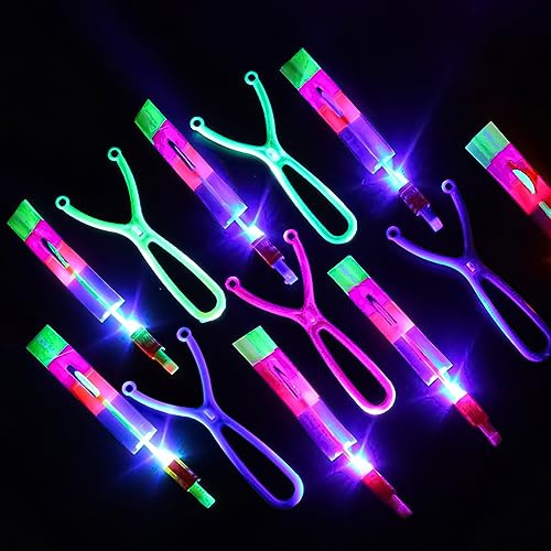 Lot de 15 jouets lance-pierre à lumière LED – Fusée hélicoptère avec lumières LED, remplissage de sac de fête pour adolescents, fournitures de fête foncées pour enfants, adolescents et adultes