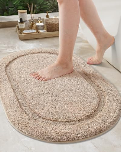 COLOR&GEOMETRY Tapis de Bain Antidérapant Beige 40 x 60 cm, Absorbant et Doux pour Salle de Bain, Toilette, Baignoire, Vanité - Lavable