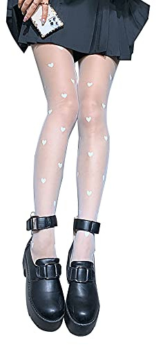 GamTelightpe Collant Blanc Fin Collant Imprimé Femme transparent motif cœur blanc