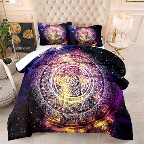 Bettdecke 140X200 Lila Mandala Bettdecke 200Gsm, Dünne Und Leichte Steppdecke,Antiallergisch 4 Jahreszeiten Bettdecken,Weiche Mikrofaser Bettdecken Mit Kissenbezüge