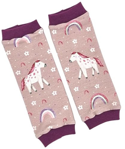 la.nunu Stulpen Mädchen - Kleine Pferde Altrosa 4-5 Jahre - Kinderstulpen aus Baumwolle - Handarbeit - Kinder Baby Beinstulpen Babystulpen