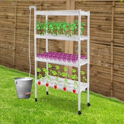 Gorgivous Kit de Culture hydroponique avec Roues, 108 Sites 12 tuyaux Équipement de Plantation hydroponique avec Pompe à Eau, Système de Culture hydroponique avec paniers de Culture et éponges