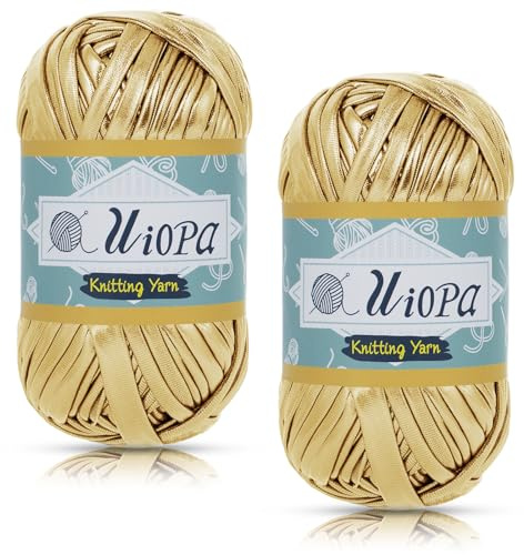 Uiopa Fil Crochet Métallique 2 x 100g(2 x 45m) Crochet Tissu Tshirt Yarn, Fil Polyester Trapilho Chunky Yarn pour Sac, Paniers, Tapis, Bricolage, Artisanat