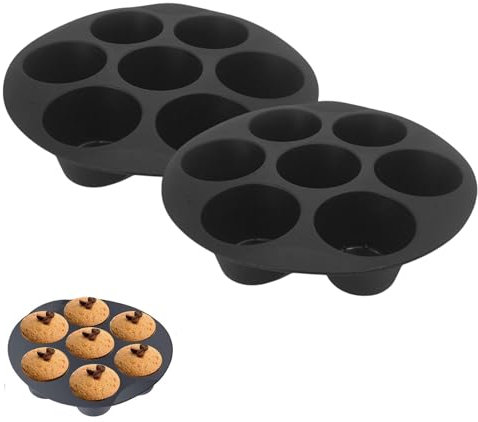 2 Stück Muffinblech aus Silikon für 7 Muffins, Antihaft Muffinblech Antihaftbeschichtet Backblech Backform für Cupcakes, Brownies, Kuchen, Pudding 17,8 x 17,8 x 4 cm (Schwarz)