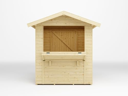 Woodtex Marktstand Verkaufsstand Marktbude|Holzhaus Gerätehaus Fichte Nevia Naturbelassen 197x215x220cm, inkl.Dachpappe,ohne Boden Satteldach