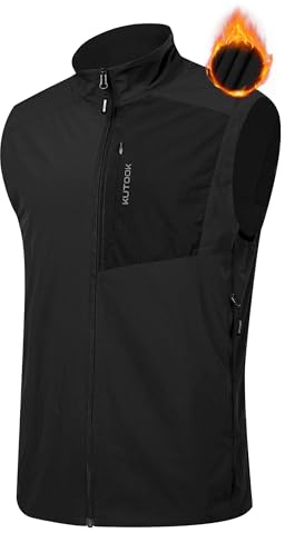 KUTOOK Herr Vinterväst Män Sport Fleece Väst Softshell Vandring Vindtät Foder Golfväst För Berg Vandring Cykling Och Andra Utomhusaktiviteter, Svart, 3XL