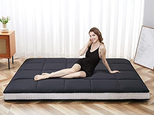 SUNYRISY Japanische Futon Matratze, 200 x 100cm Bodenmatratze Faltmatratze mit Aufbewahrungstasche, Faltbare Tragbar Tatami Matratze Gästematratze Klappbett Matratze, Schwarz