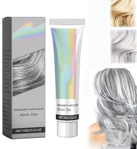 Crema para Teñir el Cabello de Gris Plateado, 2 en 1 Extracto de Esencia Natural Tinte de Cabello Plateado, Tinte de Cabello Permanente, Para Diario & Cosplayer & Fiesta (1pcs)