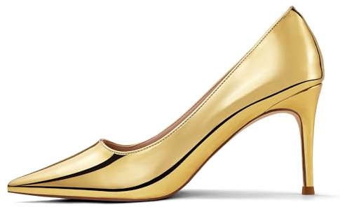 Zhabtuc Décolleté Stiletto in Pelle Verniciata, Punta Chiusa, Tacco 8 cm per Sposa & Ballo, Oro, 42 EU