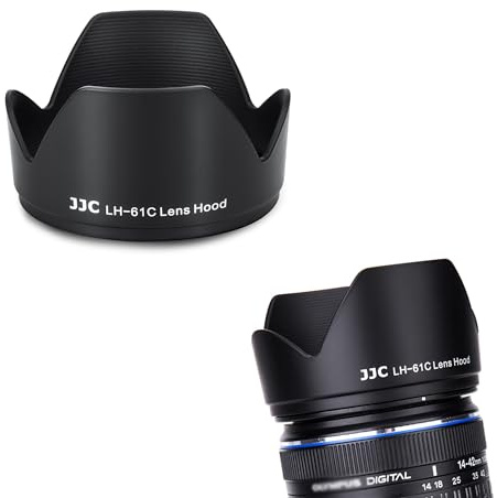 JJC LH-61C Lens Hood Shade for Olympus Zuiko 14-42mm f/3.5-5.6, M.Zuiko Digital ED 14-150mm f/4.0-5.6 and 14-150mm f/4.0-5.6 II Lens, Reversible and Compatible with 58mm Filter & Cap
