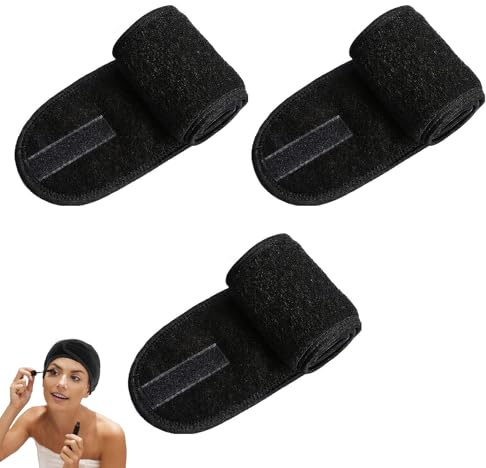 Lot de 3 bandeaux de spa pour le lavage du visage, pour femmes et filles, pour se laver le visage, le bain, le yoga, le maquillage, le sport (noir)