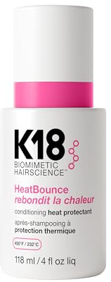 K18 HeatBounce Spray acondicionador protector térmico, acondicionador ligero sin enjuague + protección contra el calor hasta 232 °C (450 °F), suaviza, alisa y desenreda todo tipo de cabello, 118 ml.