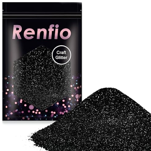 Renfio Polvere glitterata ultra fine, 100 g, in resina metallizzata, colore nero, glitter in PET fiocchi di paillettes da 0,02 mm, chip epossidici per bicchieri, slime, decorazione per festival