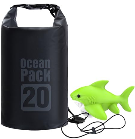 EDSRDPLT Shark-Shaped Anchor Buoy with 20L Waterproof Dry Bag Kayak Anchor Marker Float Set High Visibility Heavy-Duty Roll Top Dry Sack for Gear Protection for Kayaking Boating Jet Ski Paddle Board