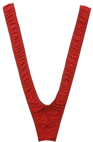 Eauptffy Hombre Mankini C-String Hombres Tanga Ropa Interior Traje de Baño Elástico Mono Playa Natación Disfraz Fiesta V Correas Body Strap Thongs Body, O rojo., Talla única