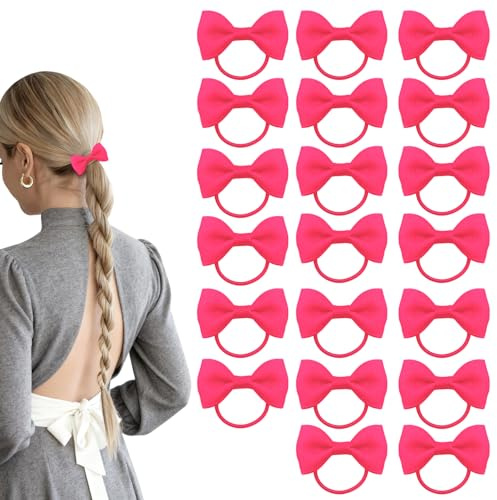 ELNX Juego de 20 Accesorios para el Pelo Rosa Rojizo - Coleteros con Lazo para Niñas, Bebés y Mujeres - Gomas del Pelo para Escuela, Diario y Espectáculos