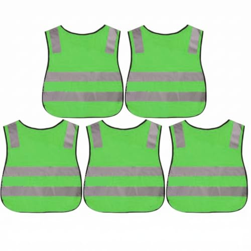 PithCogent Gilet de sécurité pour enfants, paquet de 5, réfléchissant haute visibilité, vert