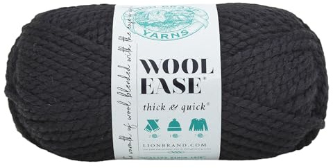 Lion Brand Yarn Wool-Ease Thick & Quick Yarn, Soft and Bulky Yarn for Knitting, Crocheting, and Crafting, 1 Skein, Black