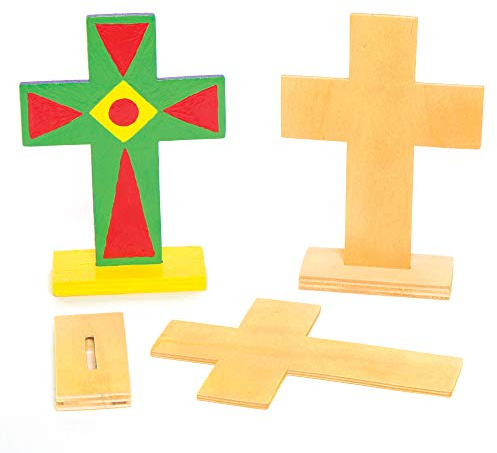 Baker Ross Kreuze zum Aufstellen aus Holz für Kinder zum Bemalen und Verzieren zu Ostern – Kreatives Holz-Bastelset für Kinder/Erwachsene (4 Stück)