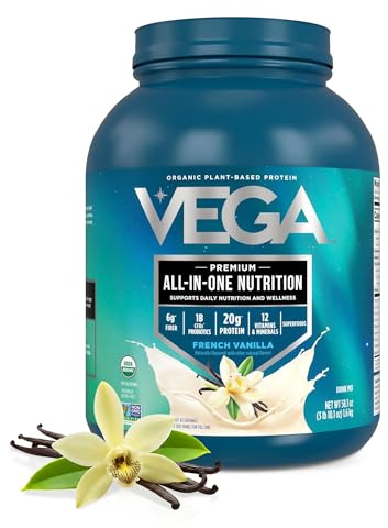 Vega All-in-One Nutrition Organic Vegan Protein Powder – French Vanilla, 20g Protein Meal Replacement Shake – 3.63 lbs (43 Servings)