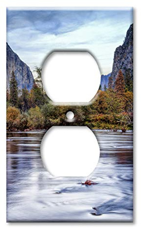 Art Plates Duplex Outlet Cover Decorative Metal Wall Plate - River Between Mountains - (Made in USA)