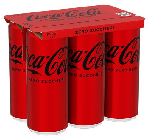 Coca-Cola Zero Zuccheri, Tutto il Gusto della Formula Coca-Cola Senza Calorie, Lattina 100% riciclabile - 6 Lattine da 330 ml