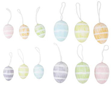 HEITMANN DECO Ostereier mit Streifen zum Aufhängen aus Plastik - Bunte Osterdeko, Frühlingsdeko, Ostern, Frühling - Verschiedene Größen und Farben, 20.5 x 20 x 4 cm