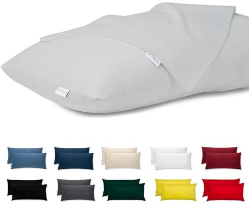 Kissenbezug 40 x 80 Baumwolle Premium Satin 2er Set Kissenhülle Deko für Kissen Bett/Sofa Stoff Superweicher Resistent Hypoallergen Anti-Milben Kopfkissenbezug mit Verdecktem Zip Voll Waschbar