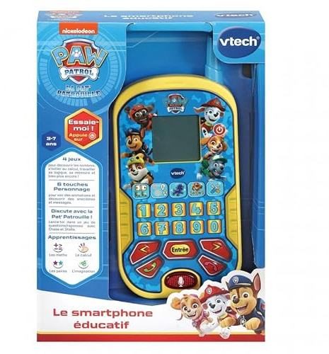 VTech - Pat' Patrouille, Le Smartphone Éducatif, Téléphone Portable Enfant avec Écran Rétroéclairé, 4 Jeux, Jouet Interactif Paw Patrol, Cadeau Enfant de 3 Ans à 7 Ans - Contenu en Français