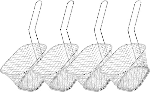 PIQIUQIU 4 stycken friteringskorgar serveringskorgar för pommes koppar pommekoppar rostfritt stål fritdjurskorgar för servering 10,5 x 8,5 x 6,5
