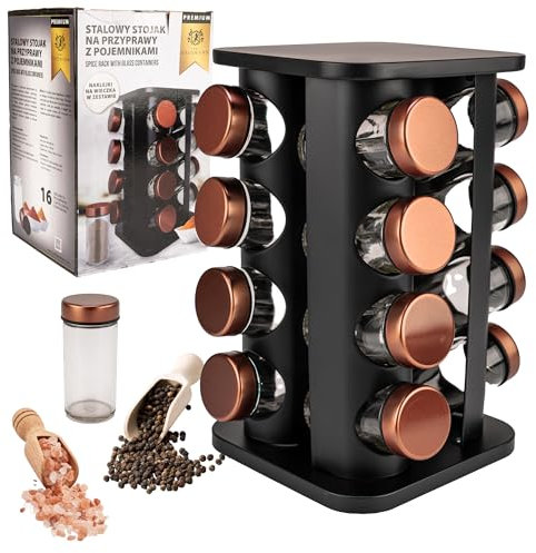 KARL HAUSMANN Porta Spezie Girevole per Cucina - 16 Barattoli - Portaspezie Rotante a 360° - Acciaio Portaspezie Salvaspazio - Porta Spezie per Cucina Salva Spazio - Giostra Porta spezie - Organizer