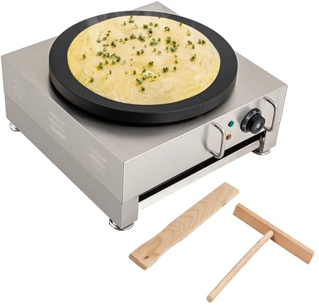 Commercial Crepe Maker, 16 Inch 1650W Electric Pancake Maker with Drawer Type Residue Tray, Nonstick Crepe Machine with Crepe Spreader, 50-300℃ Adjustable Temp Control