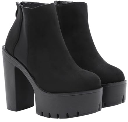SOIMISS Botines de Tacón Alto Plataforma y Tacón Grueso Negros