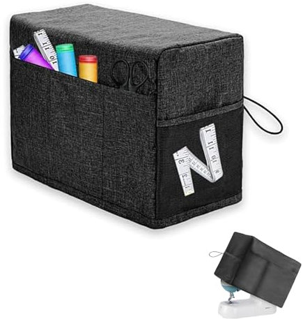 TMRBBesty Nähmaschinen zubehör, nähmaschine staubschutzhülle, nähmaschinentasche mit 4 Taschen,Faltbarer, 46x32x21cm, Schwarz Oxford-Stoff, Kompatibel mit den Meisten Nähmaschinen