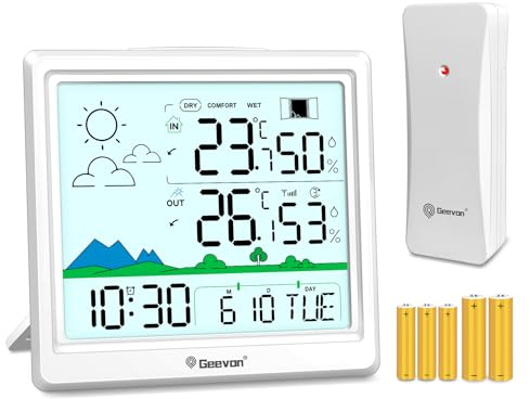 Geevon Väderstation trådlös utomhussensor digital inomhus- och utomhustermometer 3CH