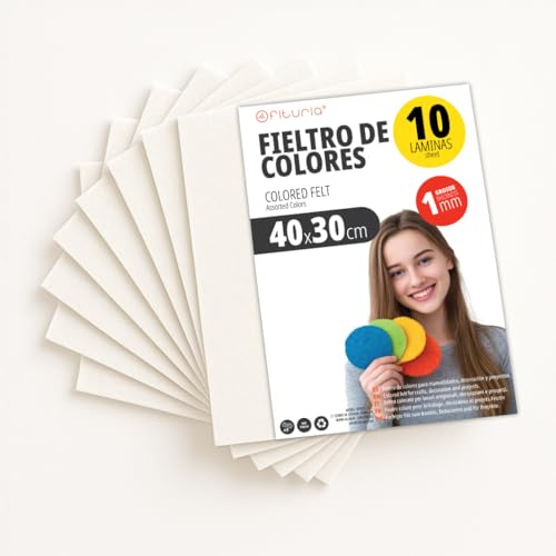 OFITURIA Feltro Colorato per Artigianato, Fai-da-te, Progetti Scolastici, Scrapbooking, Cucito Creativo e Decorazioni 40x30cm (Bianco, 10 pz)