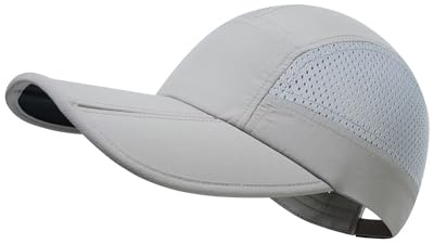 GADIEMKENSD UPF 50+ Foldable Baseball Cap with Long Brim, Cooling Running Hat Quick Drying Breathable Mesh, Water-Repellent, Suitable for Golf Tennis Sports Travel Light Grey