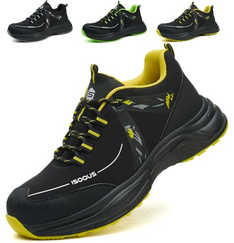 ISOOUS Chaussures de Sécurité Hommes Femmes Basket de Securite Légère Respirante Chaussure de Travail Confortable Antidérapante Jaune EU 45