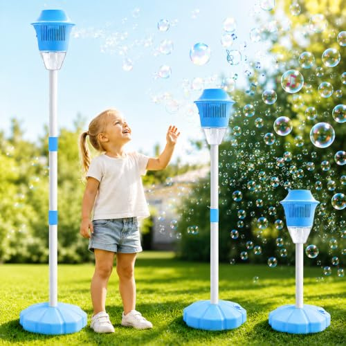 Standing Bubble Machine Lamp - Bubble Making Machine with Light and Music | Adjustable 47in bubble torch lamp, battery operated, for wedding party garden outdoor, auto bubble blower, gift for kids