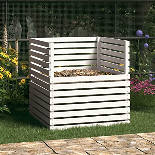 Ordellia Compostador de madera de pino maciza, color blanco, 100 x 100 x 102 cm, para residuos de jardín, residuos orgánicos, hojas, césped, tierra, humus y fertilizantes al aire libre