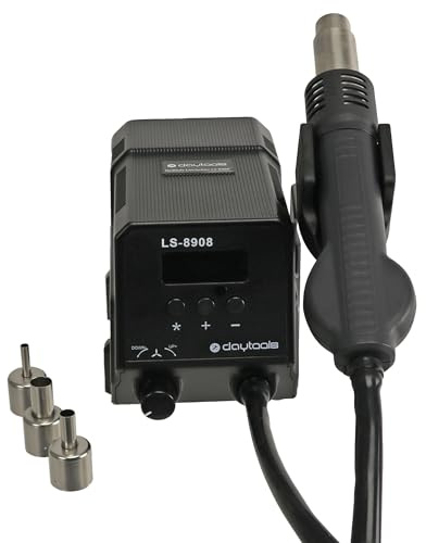 DAYTOOLS Heißluft-Lötstation LS-8908 mit LED-Display - Elektronisch geregelte 500°C Lötstation - Stufenlose Temperaturregelung, regelbare Luftmenge - Energiesparender Sleep-Modus - Gut ablesbares