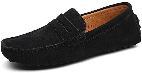 Jamron Herren Wildleder Penny Loafers Gemütlich Fahrende Schuhe Mokassin Slippers Schwarz 2088 UK9/EU43