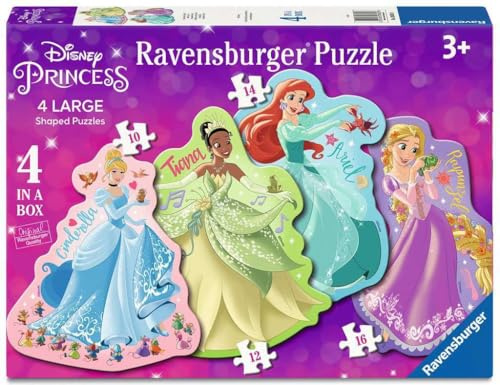 Ravensburger Kinderpuzzle 03082 - Liebe das Leben! - 4 konturgeformte Prinzessinnen-Puzzles mit 10, 12, 14 und 16 großen, stabilen Puzzleteilen, für kleine Disney-Fans ab 3 Jahren