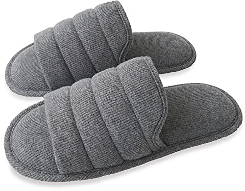 ofoot Pantofole da casa punta aperte in cotone comode da uomo,Scivoli per interni estivi in memory foam antiscivolo(Grigio Scuro,EU 39-40)