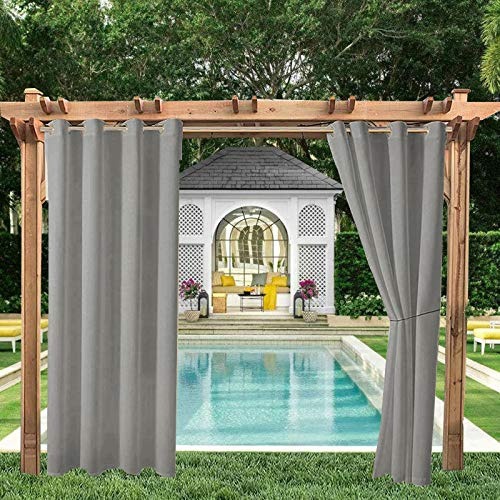 ele ELEOPTION Rideaux d'extérieur Hydrofuges, Protection Anti-UV avec œillets, pour Jardin, Cour, Balcon, Gris Clair, 1 Pièce / 132 X 275cm