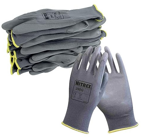 NITREX 290G - 10 paires - Gants de travail et de sécurité avec enduction de la paume en polyuréthane - Résistance à l'abrasion et à la déchirure - Protection mécanique et industrielle - Taille 7