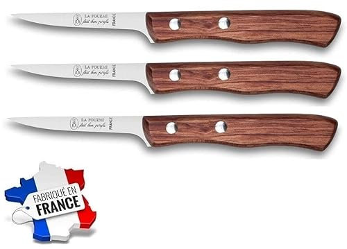 LOT DE 3 COUTEAUX SAIGNE POULET INOX MANCHE BOIS LA FOURMI - USTENSILE CUISINE COUTEAU SAIGNER TUE-COQ VOLAILLE - RÉF 11005