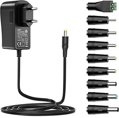 12V 1A Netzteil, Zolt AC DC Netzteil Power Adapter mit 9 DC Steckern für 12V Elektronik wie LED Streifen Licht CCTV Kamera Router Lautsprecher, 1000mA Max.
