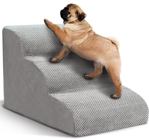 Dog Stairs for Small Dogs, 3 Tiers High Density Foam Dog Ramp, Extra Wide Non-Slip Pet Steps for High Beds Or Couch, Soft Foam Doggie Ladder for Dogs Injured, Older Pets, Small Cats